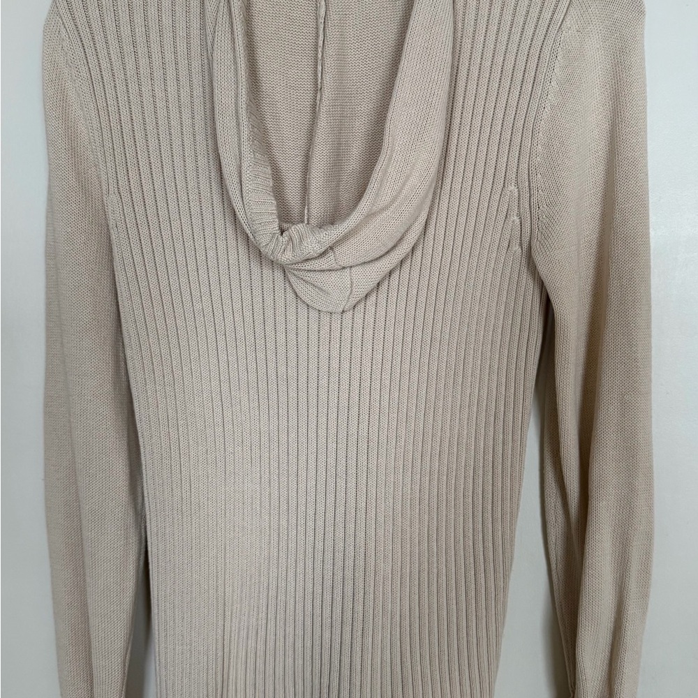 Evan Picone Cream Cable Knit Zip Hoodie Cardigan Sweater Medium - Picture 3 of 8